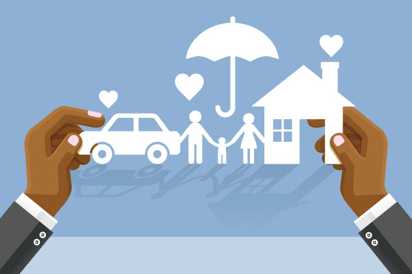 Paper Cutout of Home and car and family insurance