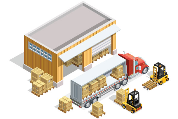 Warehouse and forklifts