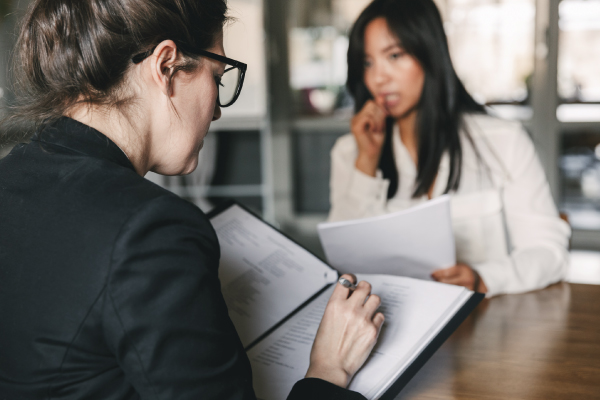 Woman being interviewed for a job