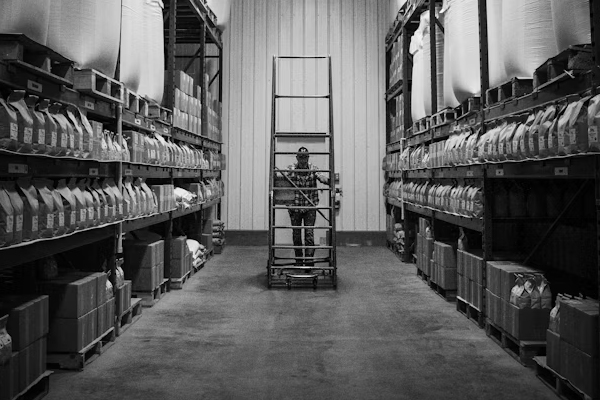 Shadowy figure stealing cargo from a storage unit