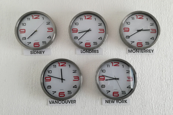 Clocks of different time zones